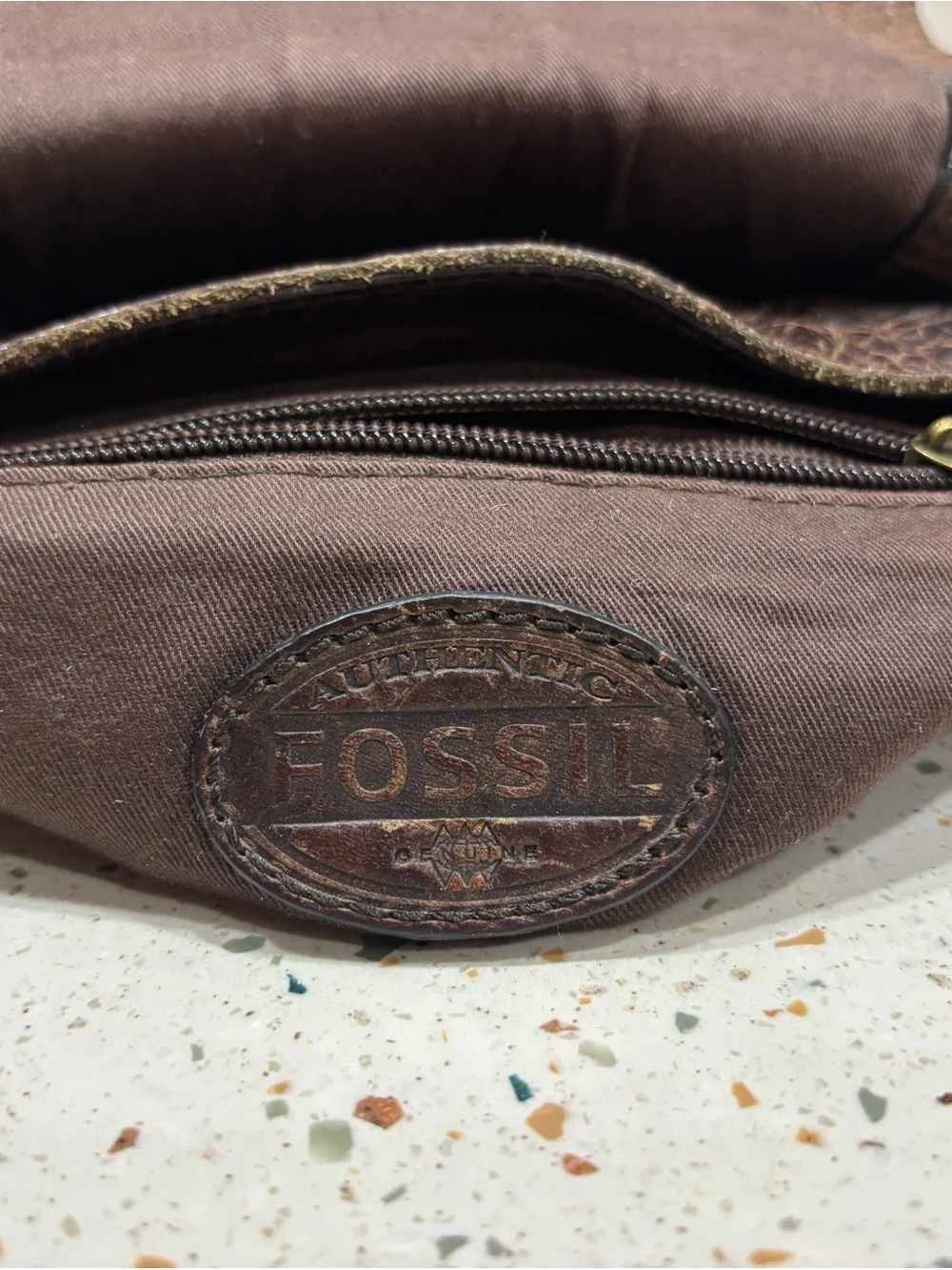 Vintage Fossil Distressed Brown Leather Crossbody Bag